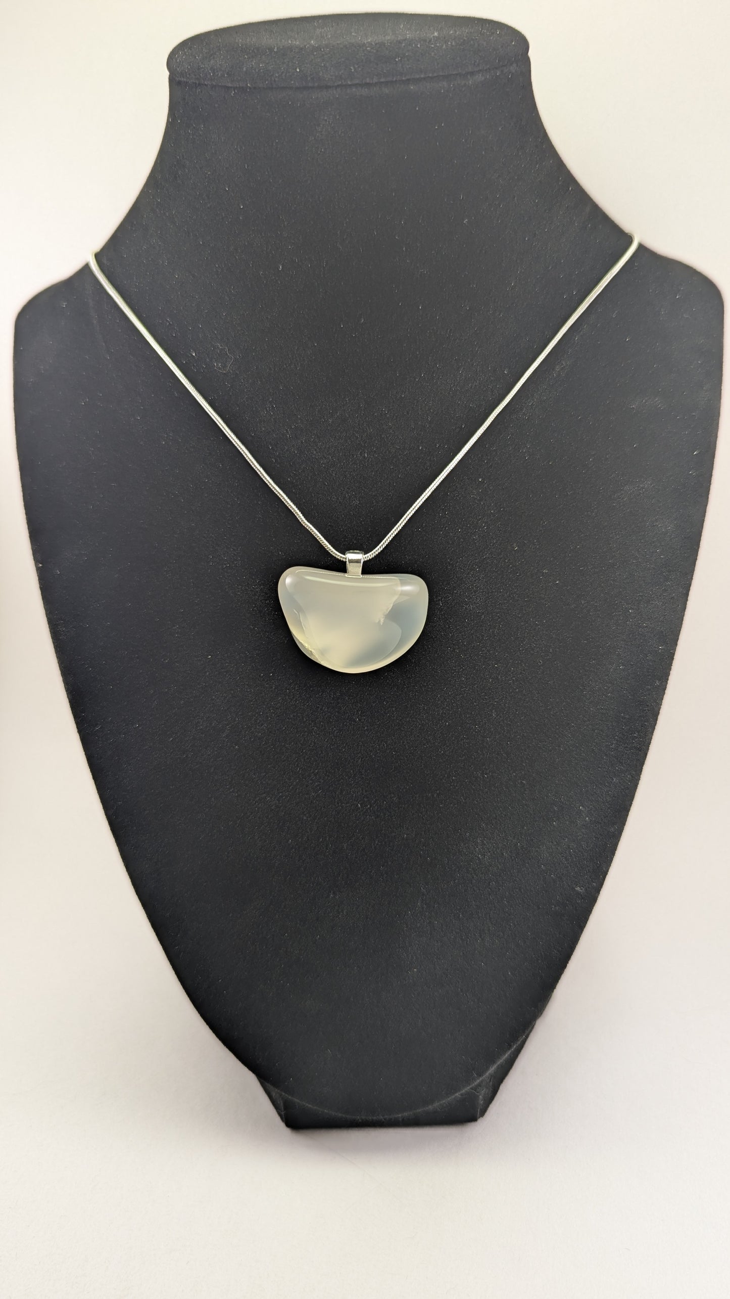 Ethereal Wavy-Fracture Translucent Quartz Pendant Necklace